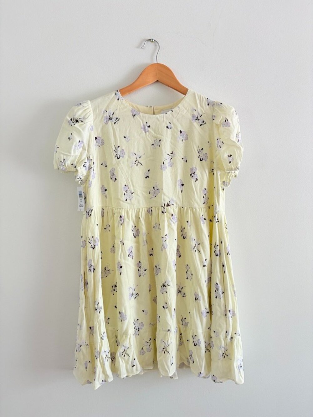 Aritzia Wilfred Zane Dress NWT Puff Sleeve Babydoll Yellow Floral Small - Picture 3 of 6